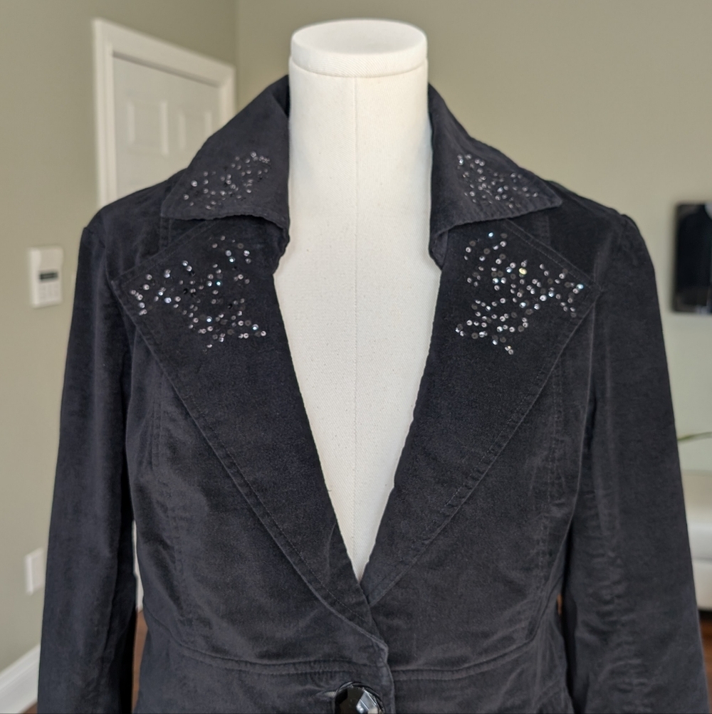 V Cristina Women's Black Velvet Blazer Sequin Lapels Y2K Size L - Picture 4 of 16